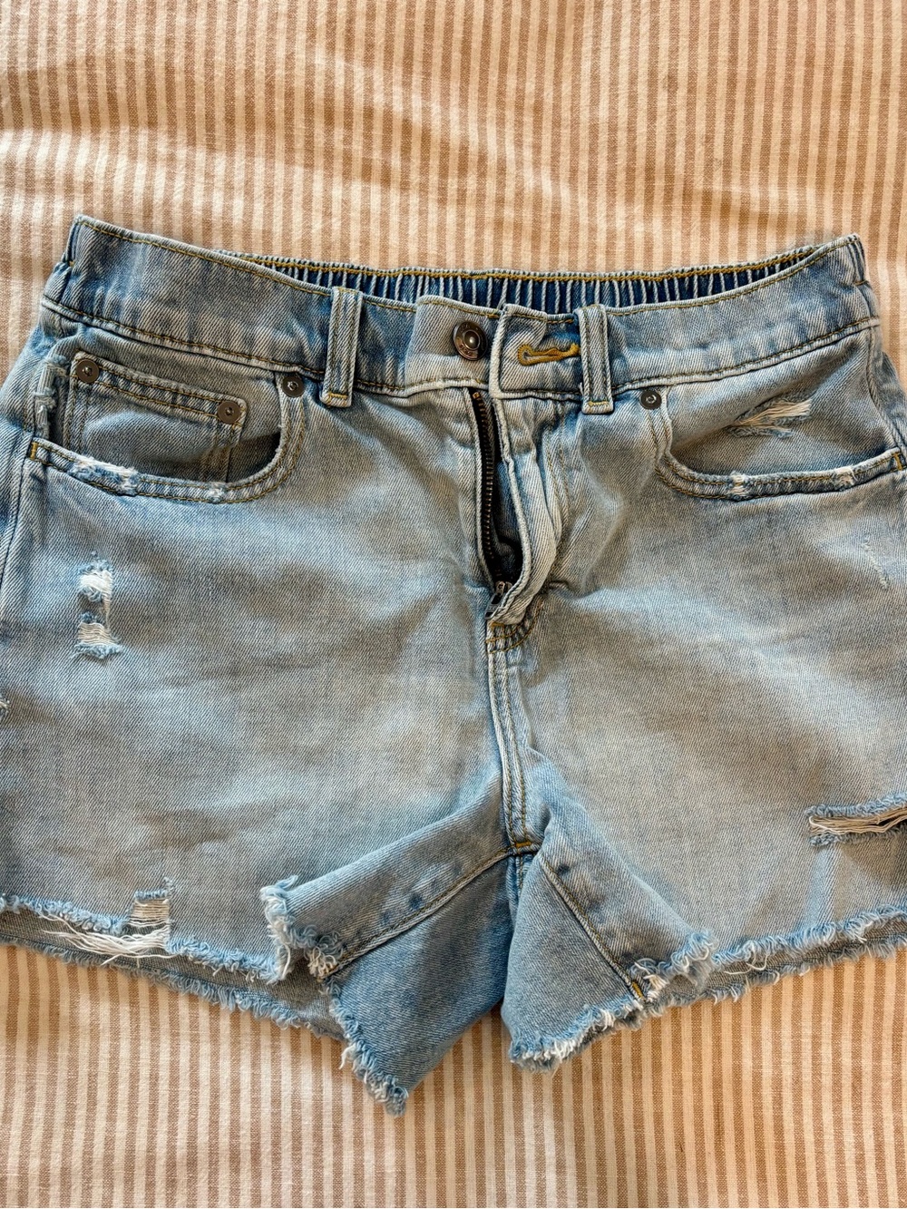 aerie Light Wash Distressed Denim Shorts